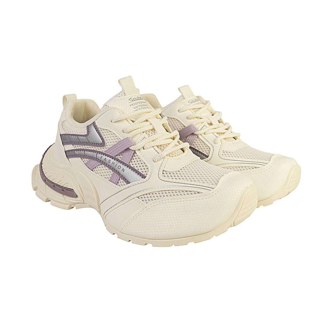 Wonder Steps Women Height Increase Sneakers, White & Violet, 3UK