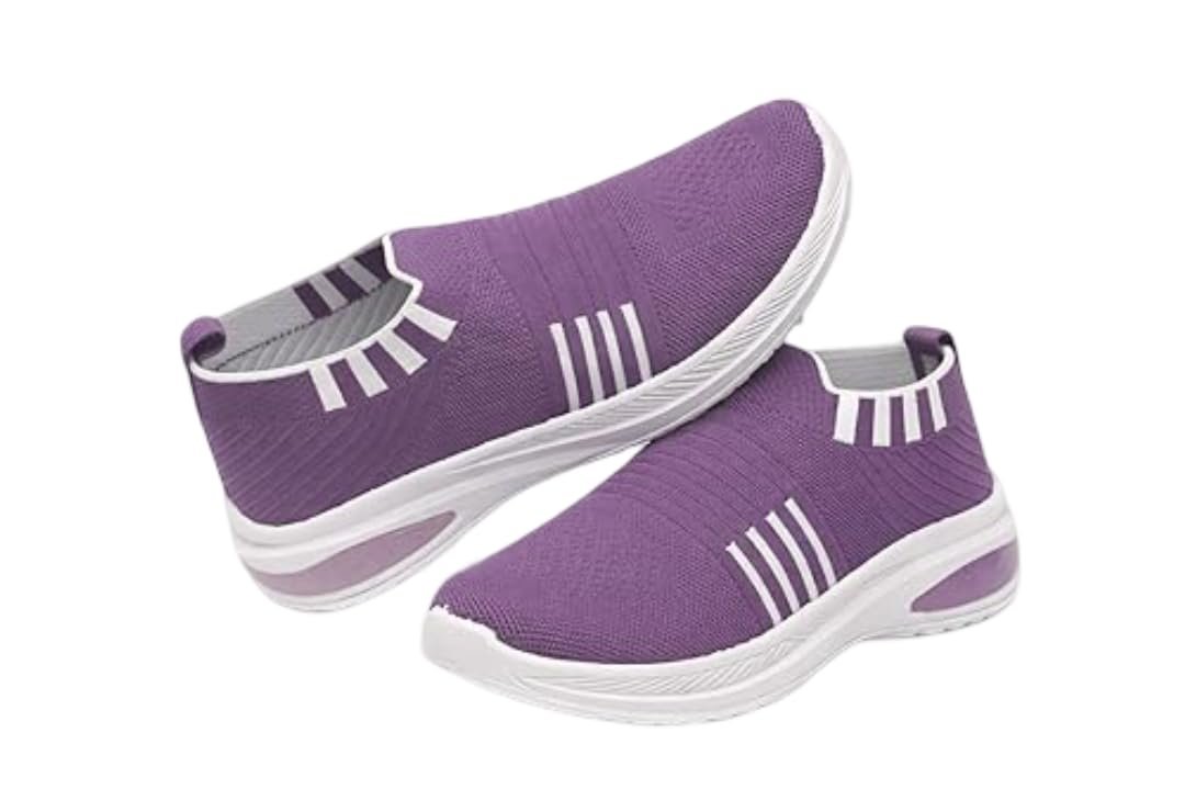 Women's Slip-On Walking Shoes | Lightweight Mesh Casual Sneakers | Comfortable Cushioned Sole Travel Shoes | Purple | Size 8