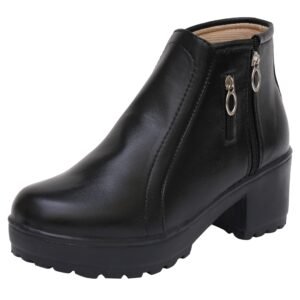 100% Vegan Leather Women's Black Ankle Boots | Zipper Closure with Block Heel | Comfortable & Durable Faux Leather Boots For Girls & Women