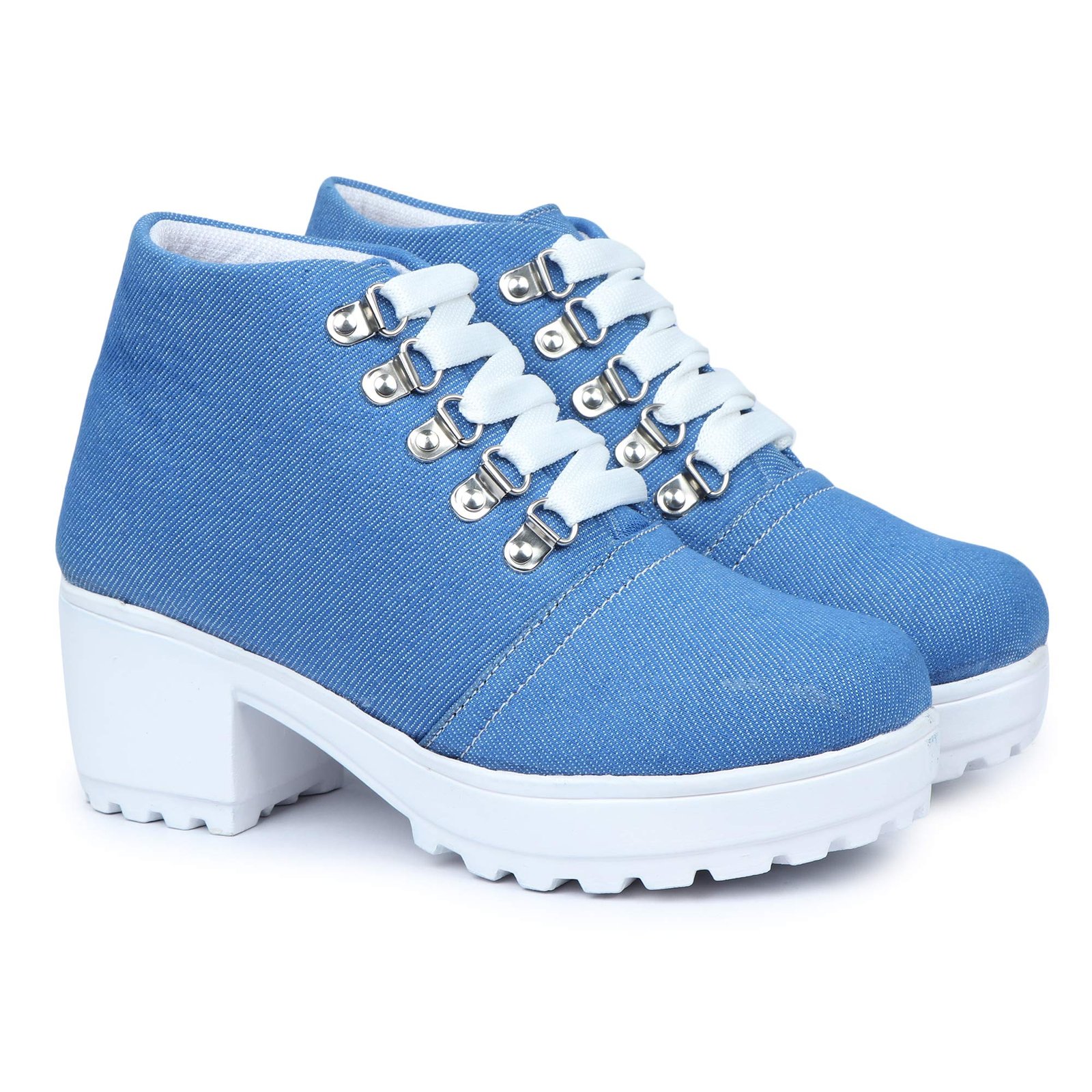 Boot Denim Style Casual Outdoor High Heel Ankle for Women & Girls Size 41 - Lite Blue